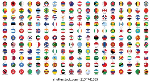 All world countries official national flags. Circle flag design