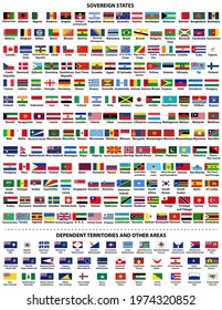 all world countries (sovereign states, dependent territories and other areas) flags, arranged in alphabetical order. Vector collection