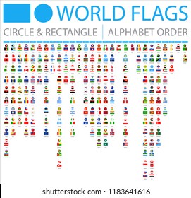 All World Flags - Circle, Rectangle - Vector Flat Icons
