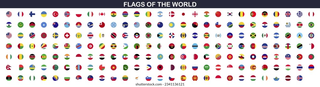 Alle Flaggen der Welt. kreisförmiges Design. Vektorgrafik