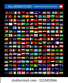 All World Flags isolated on black background. Ultimate collection of All World Flags. Vector. All flags are organized by layers with each flag on a single layer properly named.