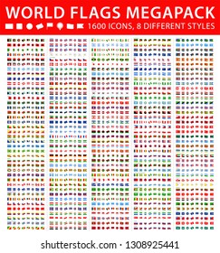 All World Flags - Mega Set. Different styles. Vector Flat Icons - Illustration