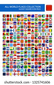 All World Flags round square glossy buttons - Vector - All flags are organized by layers with each flag on a single layer properly named.