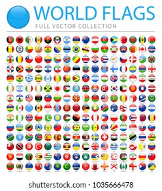 All World Flags Set - New Additional List of Countries and Territories - Vector Round Glossy Icons