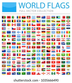 All World Flags Set - New Additional List of Countries and Territories - Vector Rectangle Glossy Icons