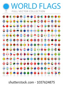 All World Flags Set - New Additional List of Countries and Territories - Vector Round Pin Flat Icons