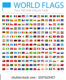 All World Flags Set - New Additional List of Countries and Territories - Vector Pin Flat Icons