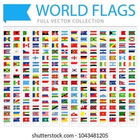 All World Flags Set - New Additional List of Countries and Territories - Vector Bookmark Flat Icons