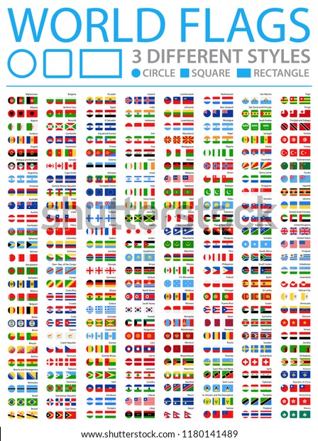 All World Flags Three Different Styles Stock Vector (Royalty Free ...