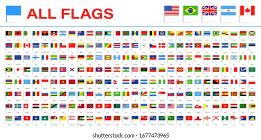 All World Flags - Vector Pin Flat Icons. 2020 versions of flags