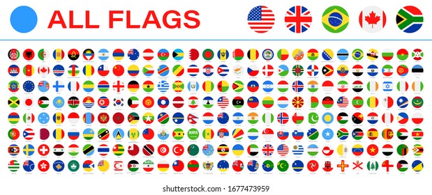 All World Flags - Vector Round Flat Icons. 2020 versions of flags