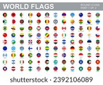 All world flags - vector set of round flat icons. Flags of all countries and continents. Part 1 of 2