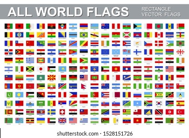 All world flags - vector set of rectangular icons. Flags of all countries and continents