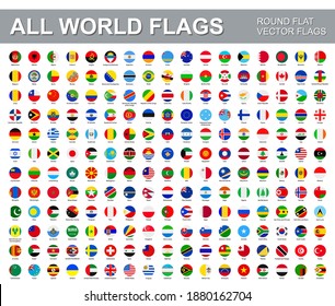 All world flags - vector set of round flat icons. Flags of all countries and continents