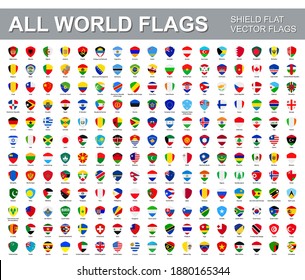 All World Flags - Vector Set Of Flat Shield Icons. Flags Of All Countries And Continents.