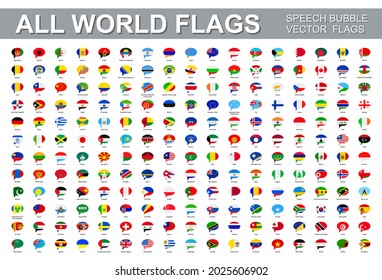 All world flags - vector set of speech bubble icons. Vector illustration