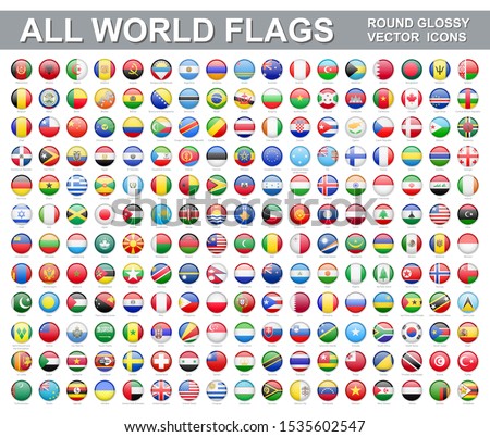 All world flags - vector set of round glossy icons. Flags of all countries and continents