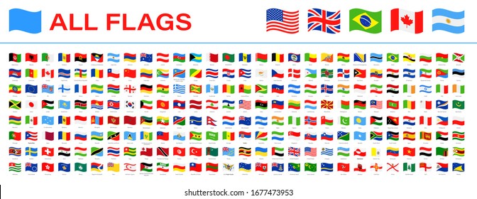 All World Flags - Vector Waving Flat Icons. 2020 versions of flags