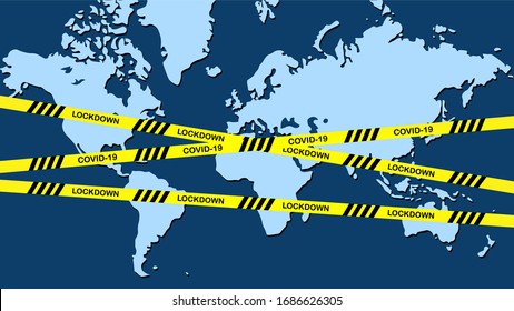 todo el mundo Bloqueo y permanezca en casa con cruz. bloqueo y Distancia física para evitar la propagación del virus covid-19. mundo cerrado.