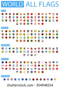 Todas las marcas redondas de vectores mundiales
Colección vectorial de banderas planas 
Ordenados por continentes
