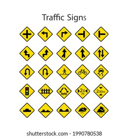 All yellow traffic sign vector icons. 