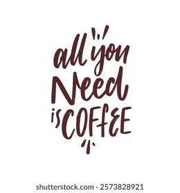 All You Need in Coffee An Inspirational Motivational Quote. Brown color lettering art