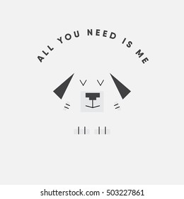 "all you need is dog". Cute dog character concept in minimal flat style. vector illustration. eps 10