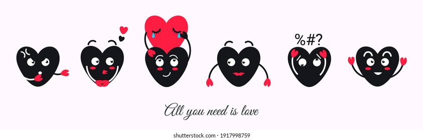 All you need is love, different expressions of heart character illustration