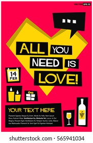 All You Need Is Love! (Flat Style Vector Illustration Valentine Poster Design) 14 Feb