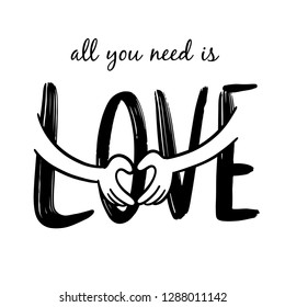 All You Need is Love. Heart shape hand sign.