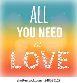 All you need is love. Heart silhouette in sign, Valentine Day vector card.