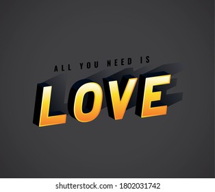 all you need is love lettering on gray background design, typography retro and comic theme Vector illustration