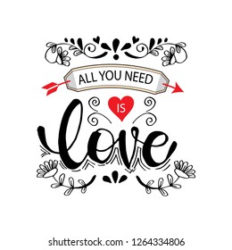 All you need is love. Motivational quote.