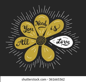 "All you need is love" on camomile hand lettering card