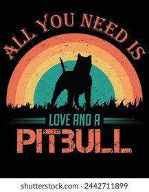 Todo lo que necesitas es amor y un diseño de camiseta vintage de gato Pitbull.