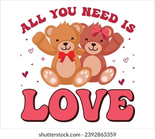 All You Need Is Love Retro Valentines T-Shirt, Cute Valentines T-Shirt, Heart T-Shirt, Groovy Valentine Shirt, Valentines Day, Mini Valentine, kids Valentine, Cut File For Cricut And Silhouette