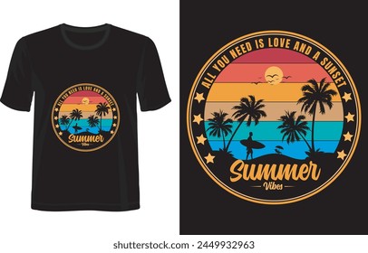 All you need is love and a sunset! Summer t-shirt design.