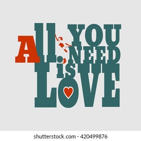 All you need is love text and woman silhouette. Background relative to valentines day