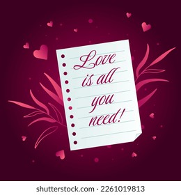 All you need is love. Valentines day greeting card, banner, poster 