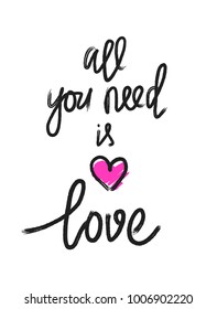 All you need is love vector calligraphy grunge design