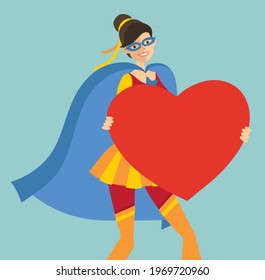All you need is love. Woman with hearts as love massages. Vector Valentine illustration cards of happy couples in love in the flat style