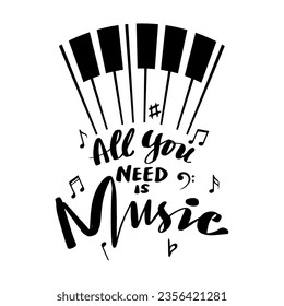 All you need music, hand lettering. Poster motivational quote.