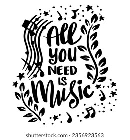 All you need music, hand lettering. Poster motivational quote.