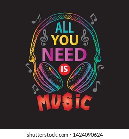 All you need is music. Motivational music on black background.