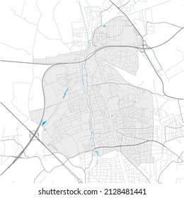 Allach-Untermenzing, München, DEUTSCHLAND, high detail vector map with city boundaries and editable paths. White outlines for main roads. Many smaller paths. Blue shapes and lines for water.