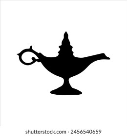 Alladin magic lamp silhouette isolated on white background. Aladin lamp icon vector illustration.