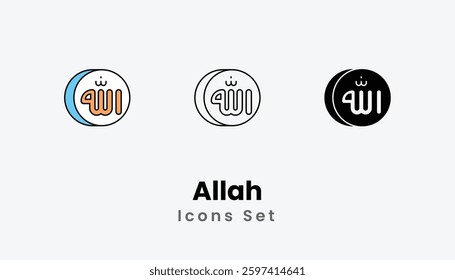 Allah Icons thin line and glyph vector icon stock illustration