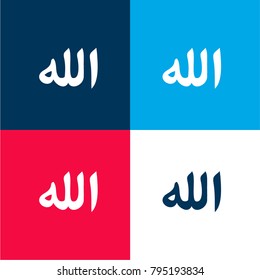 Allah Word four color material and minimal icon logo set in red and blue