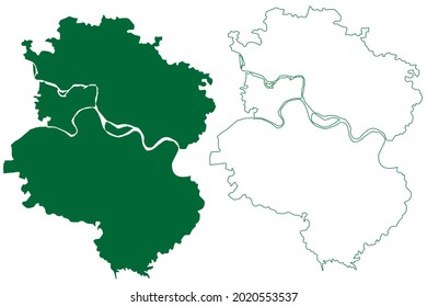 Allahabad district (Uttar Pradesh State, Republic of India) map vector illustration, scribble sketch Prayagraj map