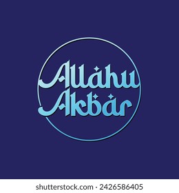 Allahu Akbar elegant typography design with Arabic style calligraphy design. Allah logo on blue color background. God name logo for celebrating Ramadan Kareem. Greeting card, banner, poster.